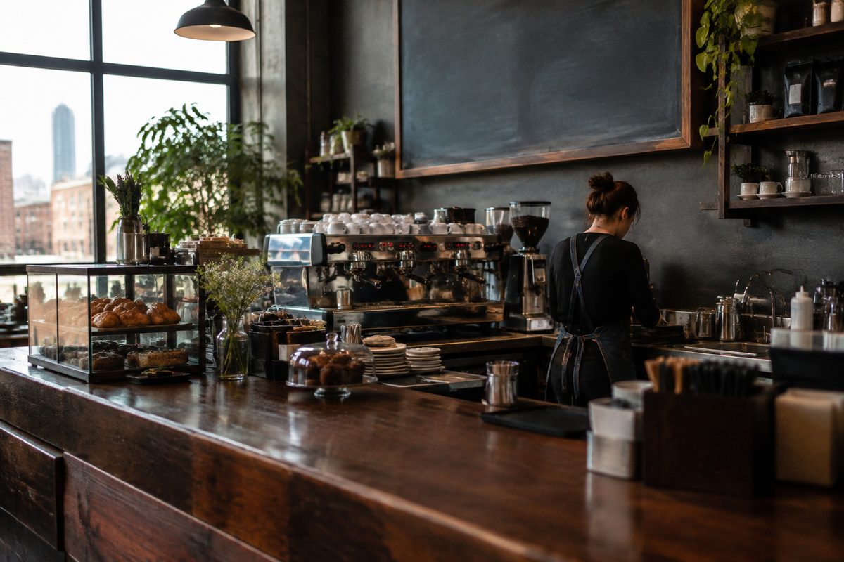 Counter service bar and espresso setup at Mr. J Coffee Columbus location