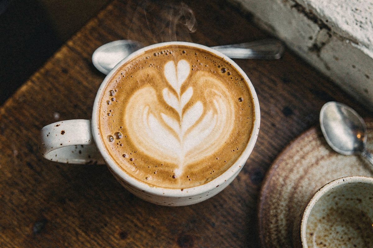 Handcrafted hot latte featuring delicate rosetta leaf latte art